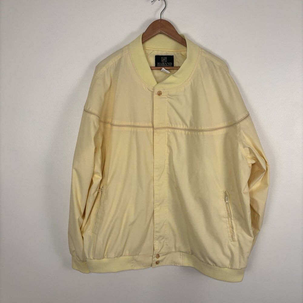 VTG Haband Jacket Mens 4X Plus Yellow Golf Full Zip Pockets Lightweight Bomber